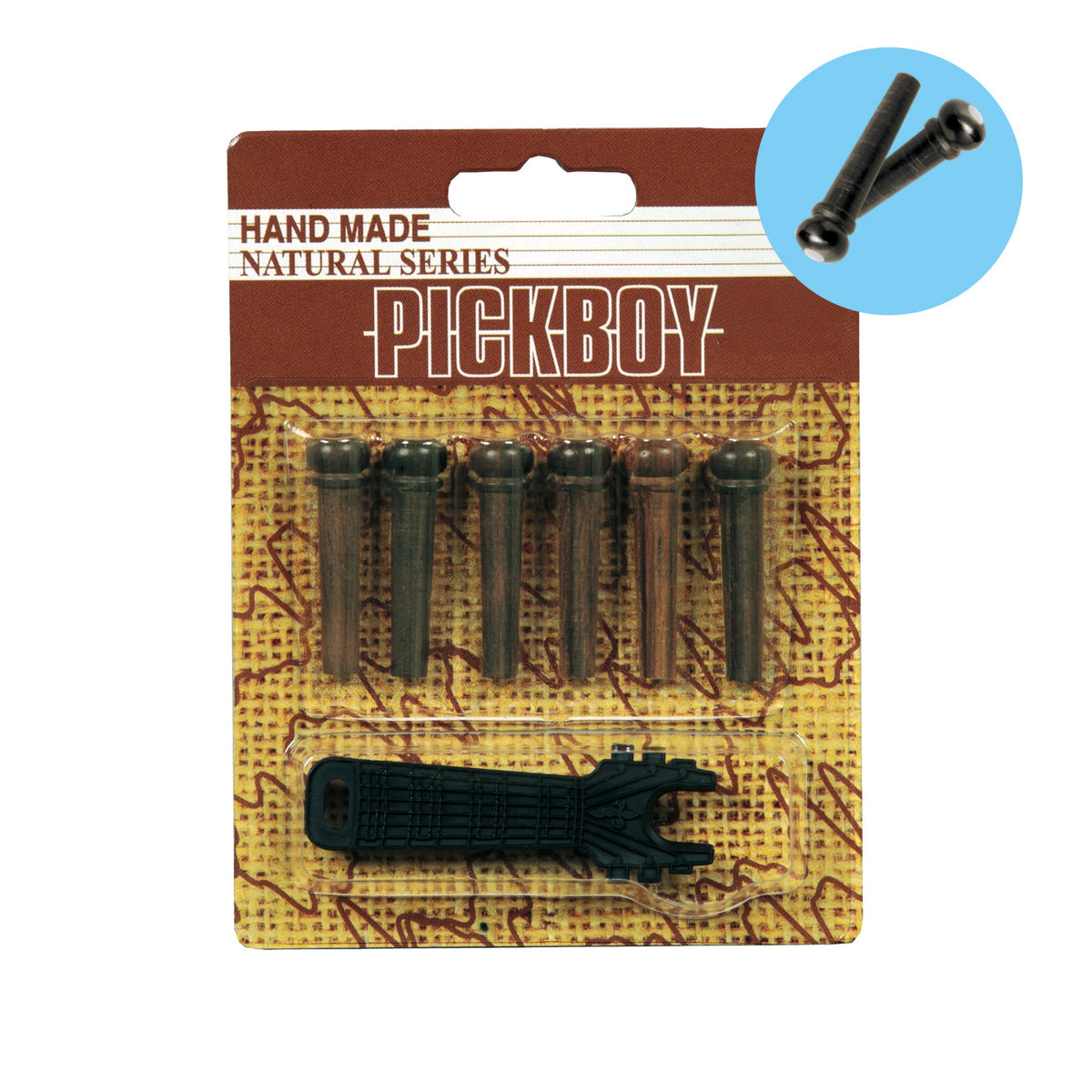 PICKBOY | Clavijas del puente Hueso (hueso de vaca)/Cuerno (cuerno de búfalo de agua)/Ébano/Palisandro/Tamarindo *Capa de clavijas incluida