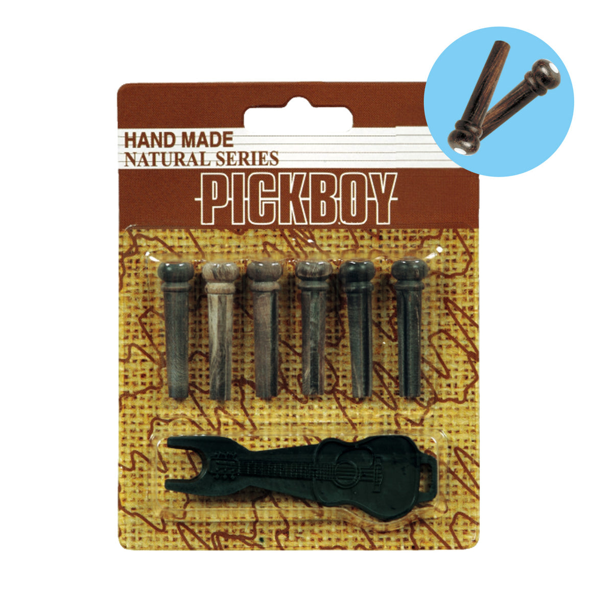 PICKBOY | Clavijas del puente Hueso (hueso de vaca)/Cuerno (cuerno de búfalo de agua)/Ébano/Palisandro/Tamarindo *Capa de clavijas incluida