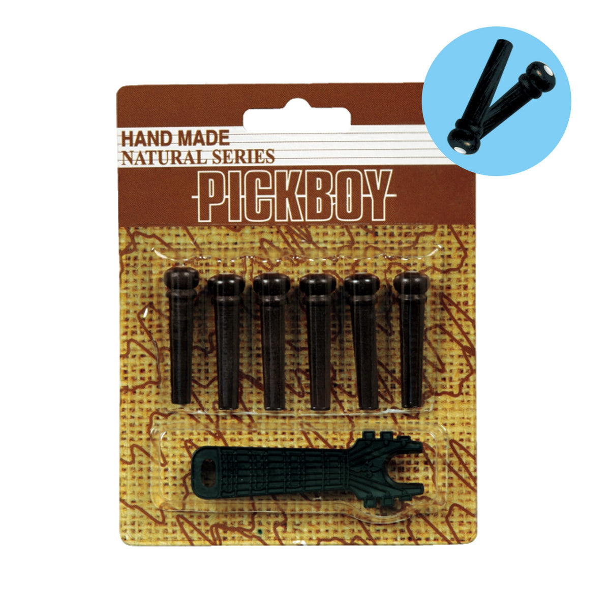 PICKBOY | Clavijas del puente Hueso (hueso de vaca)/Cuerno (cuerno de búfalo de agua)/Ébano/Palisandro/Tamarindo *Capa de clavijas incluida