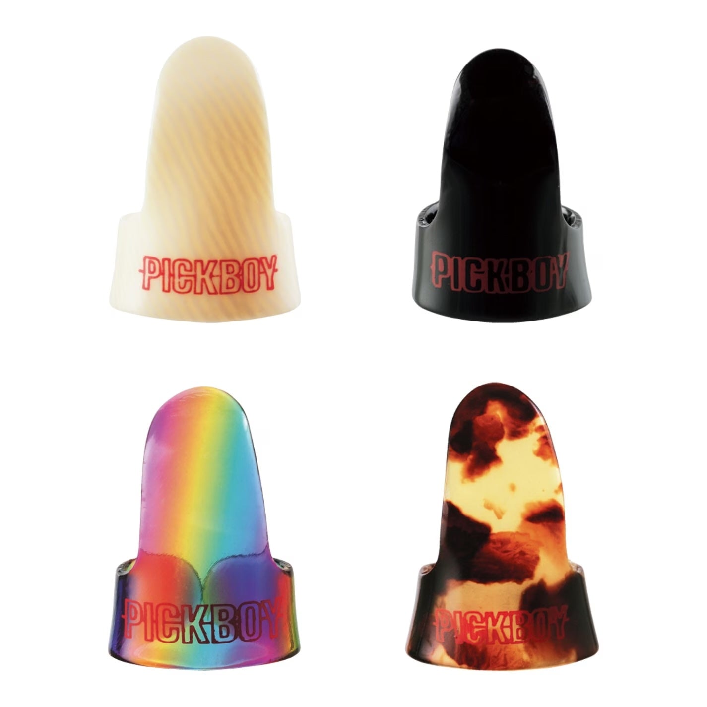 DEDAL PICK | Material: Celuloide | Cores: Marfim, Preto, Arco-íris, Tartaruga, Branco | Cada: 5 peças