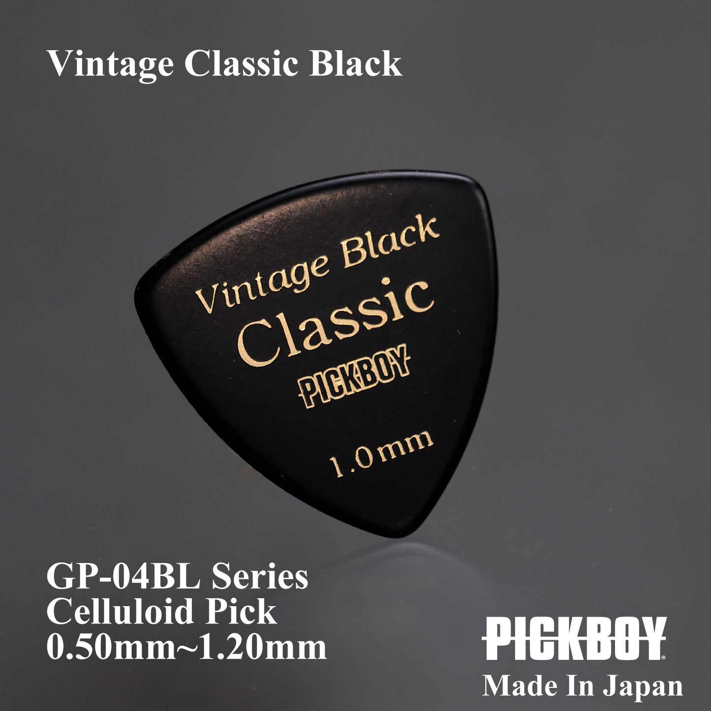 PICKBOY GP-04BL VINTAGE CLASSIC SCHWARZE Dreieckige Gitarrenplektren aus Zelluloid (10 Stück)