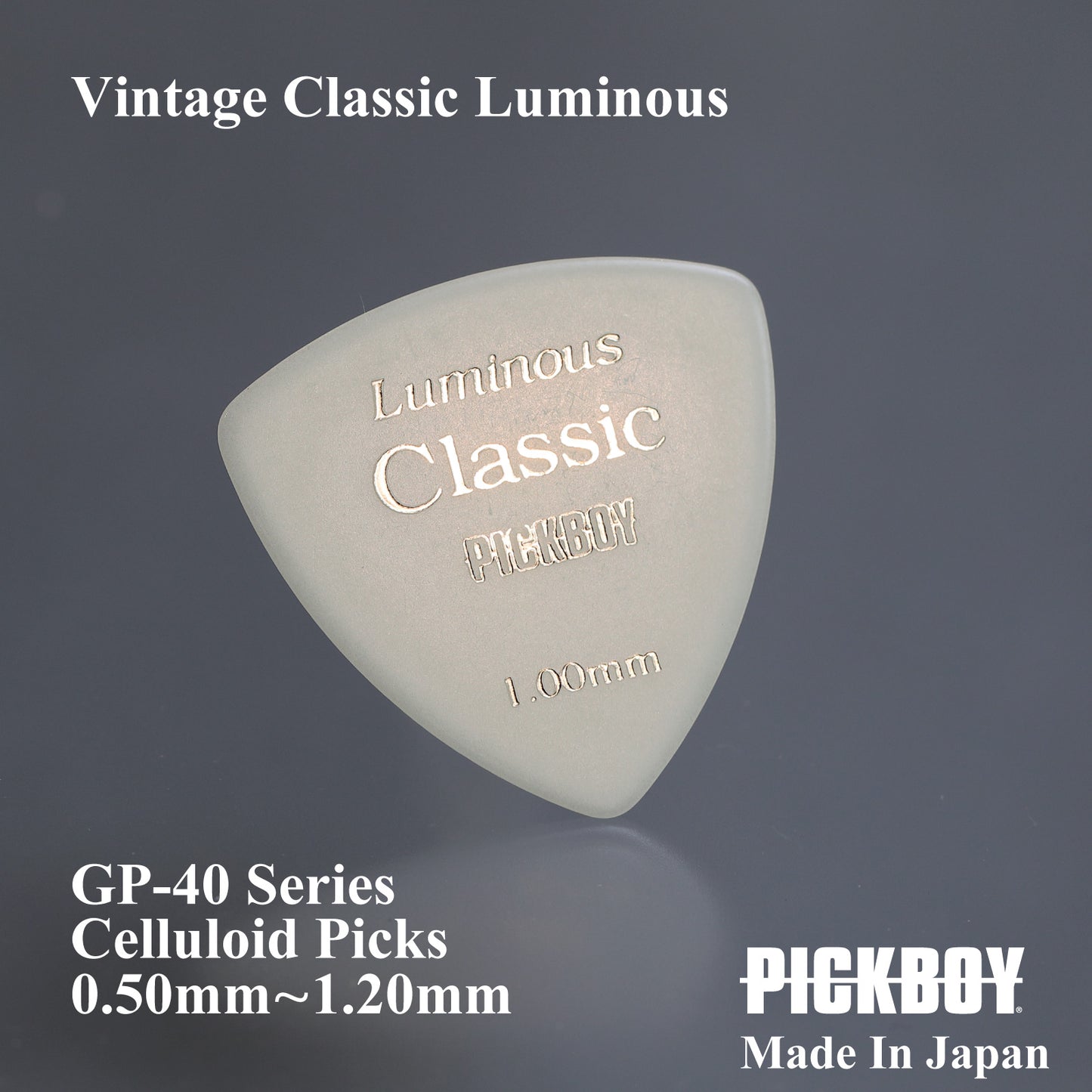 PICKBOY GP-40 VINTAGE CLASSIC LUMINOUS Dreieckige Gitarrenplektren aus Zelluloid (10 Stück)