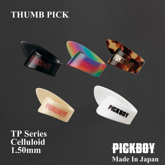 THUMB PICK | Size:M-size, X-large size (white) | Material: Celluloid | Colors: Ivory, Black, Rainbow, Tortoiseshell, White | Each pack contains 5