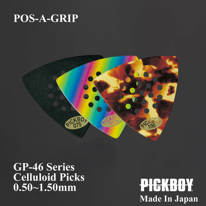 POS-A-GRIP | Triangle | 素材：セルロイド | 色：ブラック/レインボー/鼈甲柄 | 10枚入り