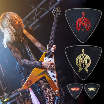 ヘルギター　SHARAモデルギターピック［石原 愼一郎/アースシェイカー］| Triangle | 素材：ポリアセタール | 色：メタリックレッド、ゴールド | 2色各10枚入り